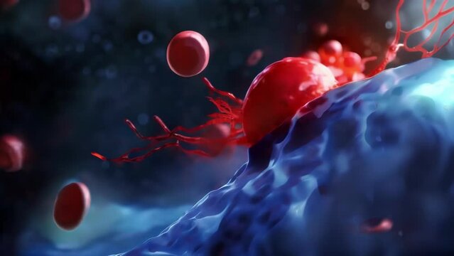 A highresolution image of a platelet releasing its contents including clotting factors and growth factors into the surrounding environment. . AI generation.