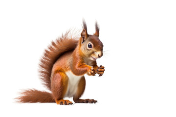 Obraz premium Red Squirrel Standing on Hind Legs. On a White or Clear Surface PNG Transparent Background.
