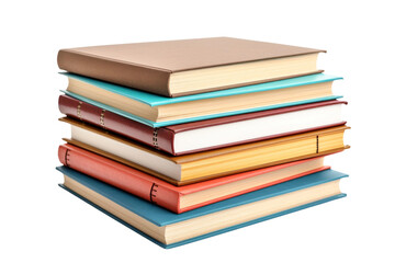 Stack of Books Arranged Vertically. On a White or Clear Surface PNG Transparent Background.