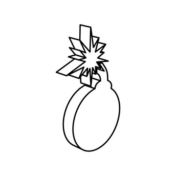 recommend clip art: The outline of a large bomb symbol is made with black lines. 3D view of the object in perspective. Vector illustration on white background
