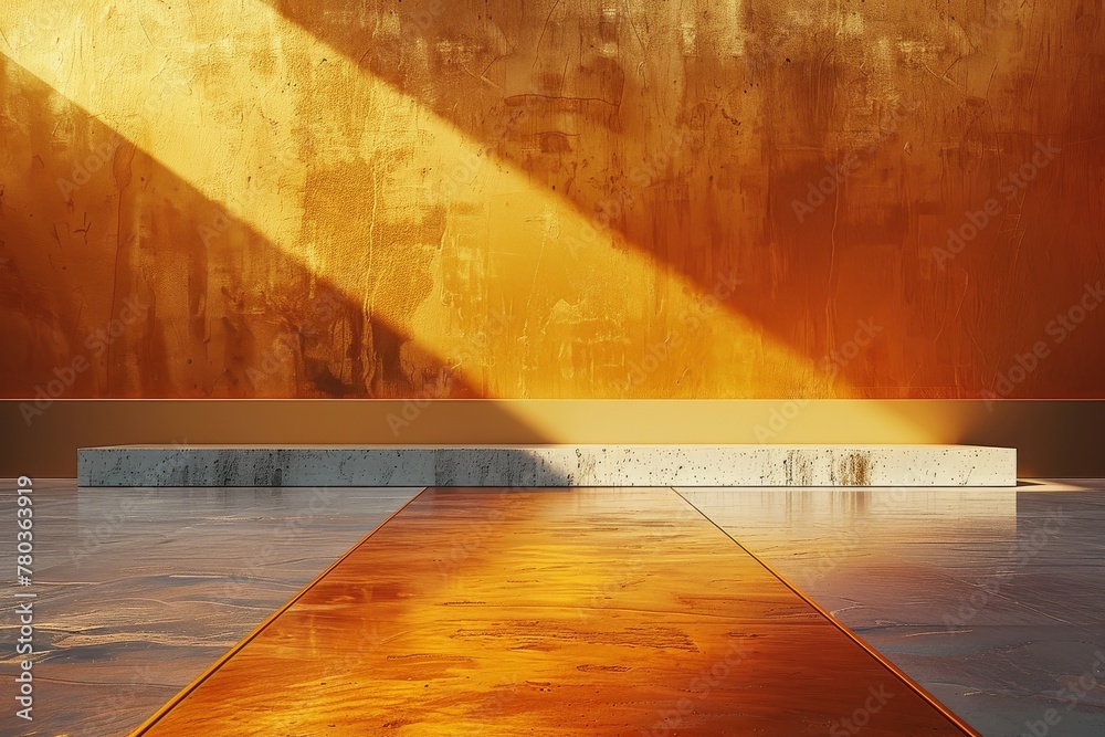 Wall mural Dark orange background contrasted with a luxurious gold and silver geometric border.