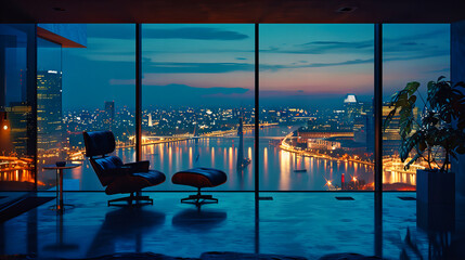 Istanbul at Dusk, Panoramic View of the Cityscape with Iconic Landmarks and Reflective Waters