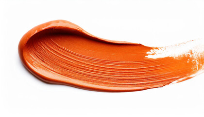 Classic orange lipstick smear smudge isolated on white background. Trendy color makeup swatch