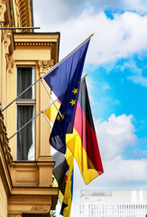 National state flag of Germany on the Bundestag building	
