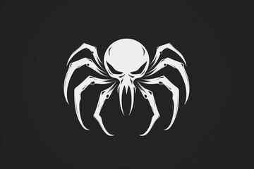 Black and white vector-style face of a spider isolated on a solid background.