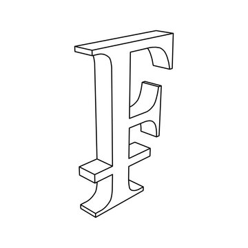 recommend clip art: The outline of a large franc symbol is made with black lines. 3D view of the object in perspective. Vector illustration on white background