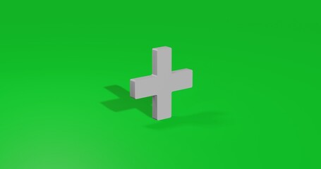 Fototapeta premium Isolated realistic white plus symbol front view with shadow. 3d illustration on green chroma key background