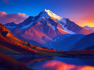 Evening Seenary with  Vibrant Colors on a mountain 