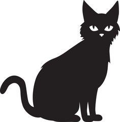 Black cat silhouette. Detailed silhouette of cute cartoon black cat illustration. - 780365505