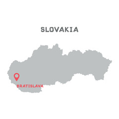Slovakia vector map illustration, country map silhouette with mark the capital city of Slovakia inside. Map of Slovakia vector drawing. Filled version illustration isolated on white background.