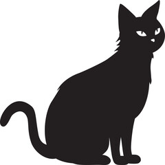 Black cat silhouette. Detailed silhouette of cute cartoon black cat illustration. - 780365560