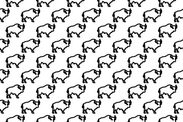 Seamless pattern completely filled with outlines of buffalo symbols. Elements are evenly spaced. Vector illustration on white background