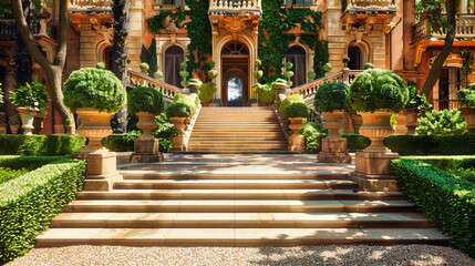 Andalusian Palace Gardens, A Blend of Moorish and Spanish Heritage, Summertime in Ancient Europe - obrazy, fototapety, plakaty