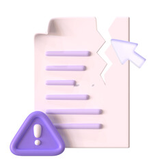 Fototapeta premium Broken FIle Warning Empty State Object 3D