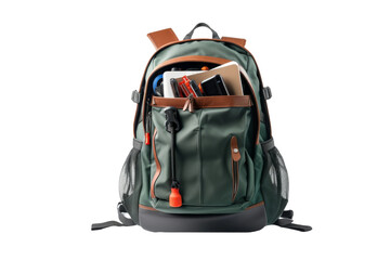 Backpack Filled With Books and Items. On a White or Clear Surface PNG Transparent Background.