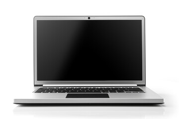 Silver laptop isolated on a solid white background.