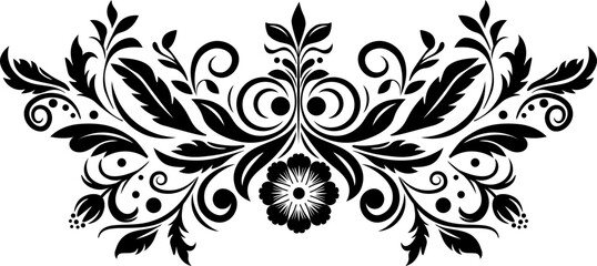 Intricate black and white design with floral elements. The monochrome palette, complex floral design, making it an ideal choice for projects seeking a touch of sophistication and artistry. - 780366321