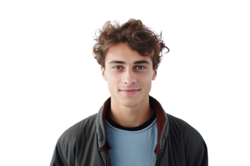 Smiling guy in casual t-shirt, standing confidently, exuding happiness and beauty in a studio portrait,Isolated on a transparent background.