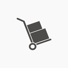 Handcart icon vector. transportation wheelbarrow, box, cargo symbol sign