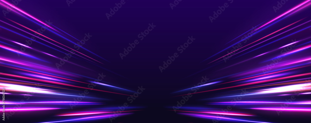 Aufkleber speed of light concept background. cyberpunk light trails in motion or light slow shutter effect. ac