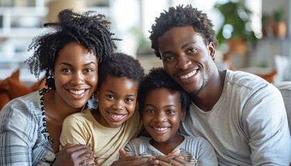 Happy African-American Family with Children: Joyful Moments in Front of the Camera