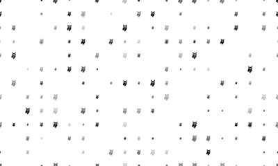 Seamless background pattern of evenly spaced black owl symbols of different sizes and opacity. Illustration on transparent background