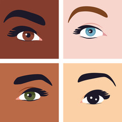 Eyes on different skin tone. Combination of eyes on different skin tone, diversity concept. - 780368318