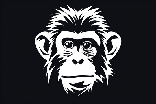 An HD black and white vector-style face of a monkey isolated on a solid background.