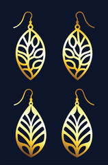Golden floral earrings. Decorative golden floral earrings silhouette, abstract design - 780368737