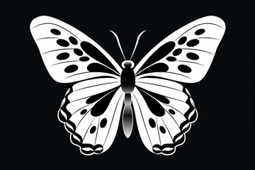 Black and white vector-style face of a butterfly isolated on a solid background. - obrazy, fototapety, plakaty