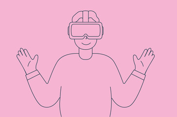 Man in VR glasses. Flat illustration of a man in VR glasses, modern gadget. - 780369393