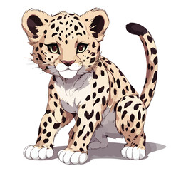 A cute anime Leopard white background