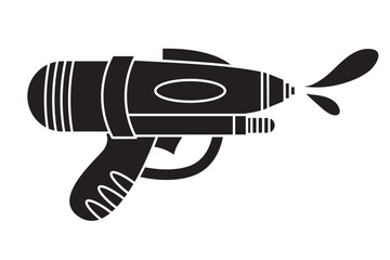 Vector plastic children's toy water gun shape icon isolated on white background. Black silhouette summer pistol element. Songkran festival traditional game illustration