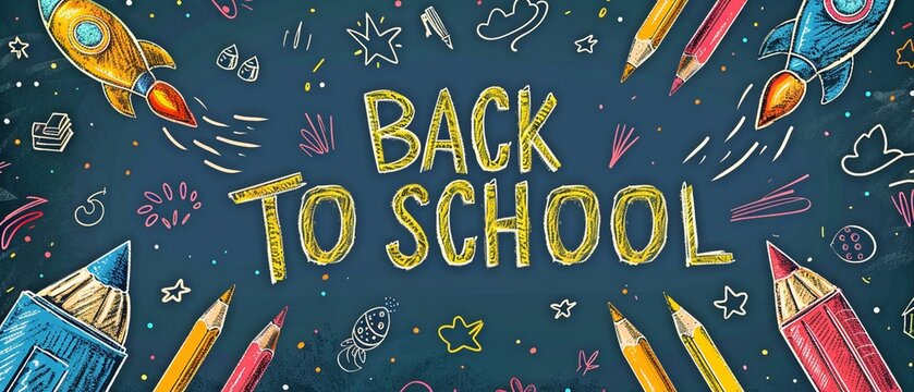 Books and Pencils with Rocket Sketch for "Back to School"