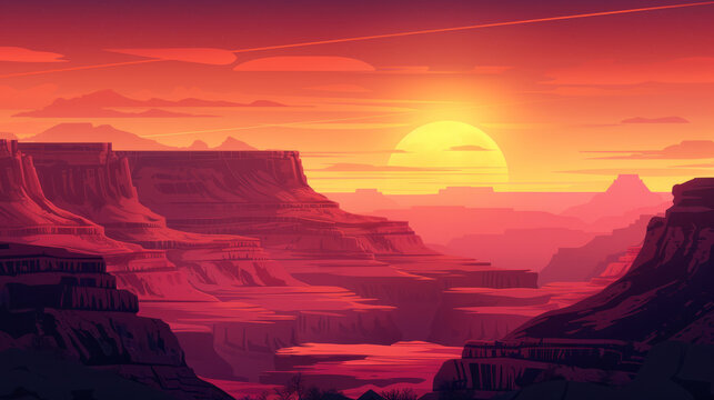 Grand canyon sunset illustration background