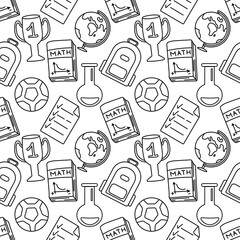 Seamless school pattern. Hand drawn doodle school background. Education illustration