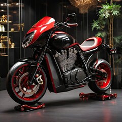 Obraz premium : black red luxury byke for sale in a luxury showroom