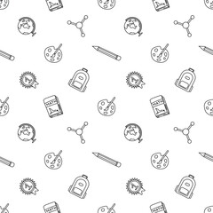 Seamless school pattern. Hand drawn doodle school background. Education illustration