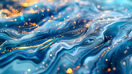 Digital blue and gold water fluid abstract graphic poster background - obrazy, fototapety, plakaty