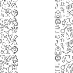 Obraz premium Seamless school frame. Hand drawn doodle school background. Education illustration