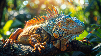 Closeup of an iguana in the jungle - obrazy, fototapety, plakaty