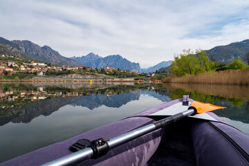 Kayak on Lake Annone in Brianza - obrazy, fototapety, plakaty