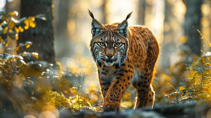 Crédence de cuisine en verre imprimé Lynx A lynx is waking through a forest