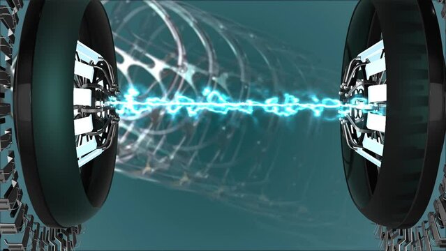 animation - Futuristic particle accelerator generating a powerful energy beam