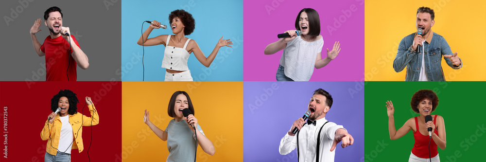 Poster Singers on different color backgrounds, collection of photos