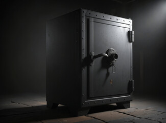 Steel safe in a dark cellar