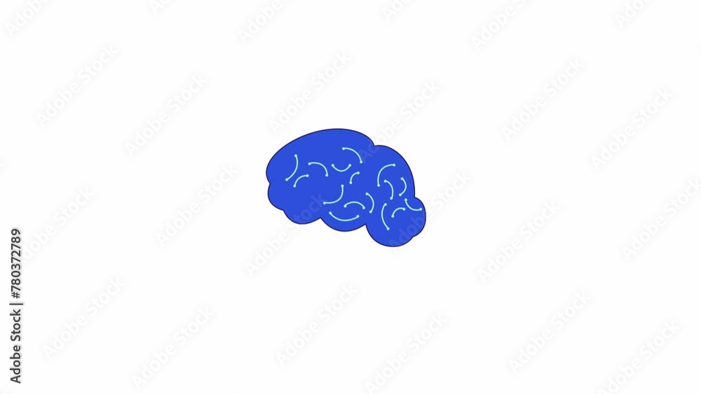 Poster artificial intelligence brain line 2d object animation. neural network. neuroscience flat color cart