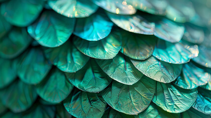 Naklejka premium Texture of green forest dragon or mermaid scales close up, shiny crystal blue metallic gorgeous colorful fantasy