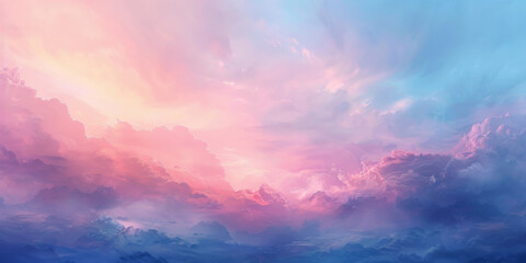 A pastel pink and blue sky clouds background, colorful clouds, banner	
