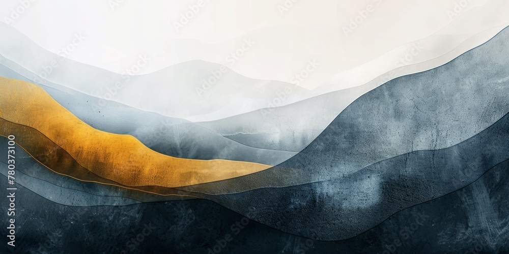 Canvas Prints Vertical gradient background, merging dark grey at the bottom left to gold and then blue. Abstract curved lines across different heights add a textured effect.